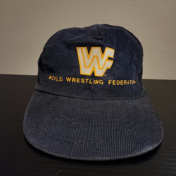 Vtg Official WWF 1988 Snapback Trucker Hat Corduroy USA Rare 80s Wrestling 90s
